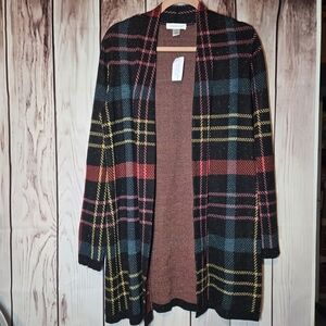 Christopher & Banks NWT Plaid Open Front Long Cardigan Womens Small